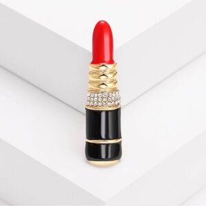 Elegant Red and Black Lipstick Brooch Metal Base
